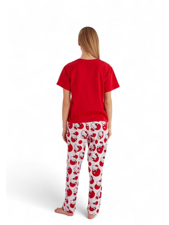 Hello Kitty Sommer Damen Pyjama-Set Rot