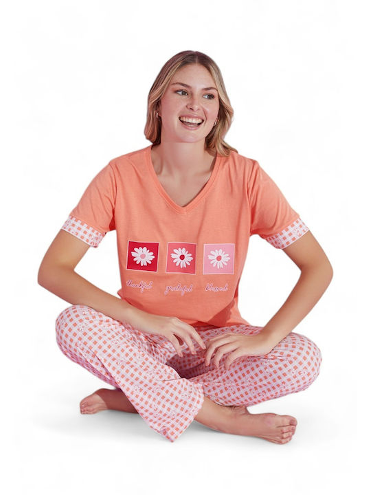 PijaMood Sommer Damen Pyjama-Set Orange