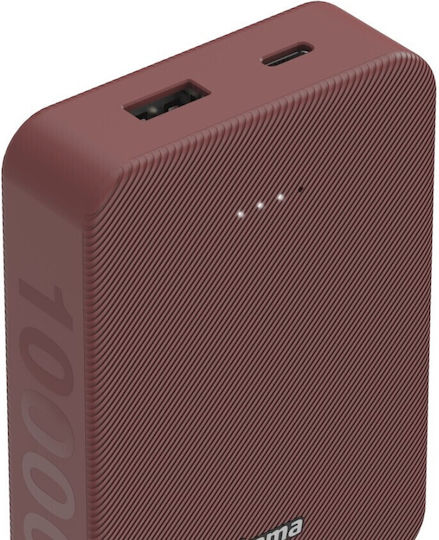 HAMA Colour 10 Power Bank 10000mAh με Θύρα USB-A και Θύρα USB-C Κόκκινο