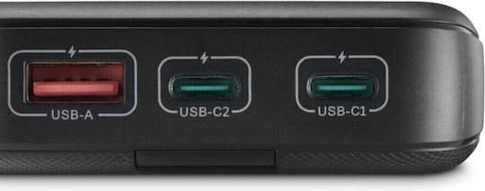 HAMA PD 10 Power Bank 10000mAh με Θύρα USB-A και 2 Θύρες USB-C Power Delivery / Quick Charge 3.0 Anthracite