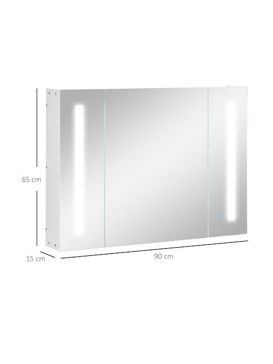 Kleankin Bathroom Mirror Led with Shelf & Cabinet 90x15cm White