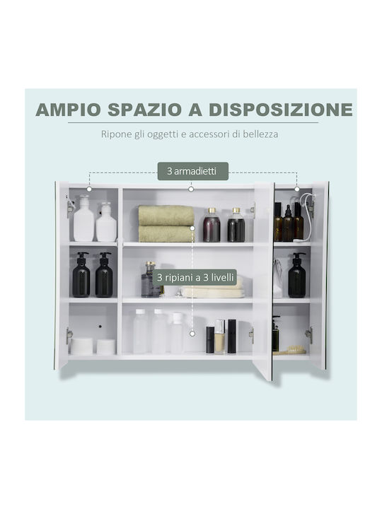Kleankin Bathroom Mirror Led with Shelf & Cabinet 90x15cm White