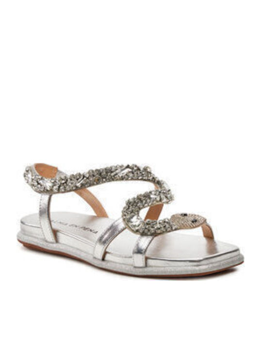 Flache Sandalen für Damen in Silber Farbe