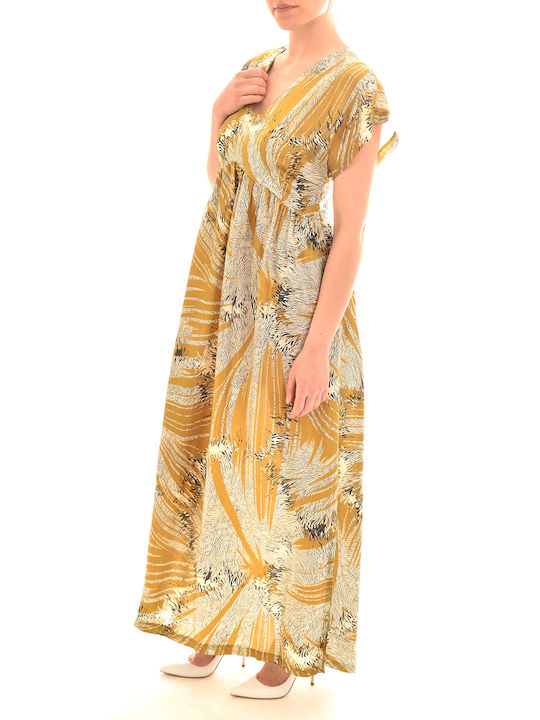 Eaters Summer Maxi Evening Dress Satin Mustard