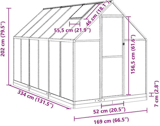 vidaXL 3266330 Оранжерия Къща с Алуминиева Рамка 3.34x1.69x22m
