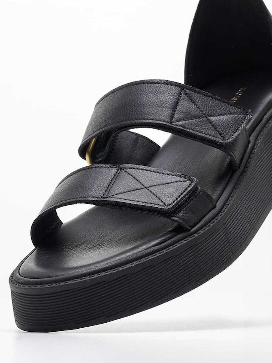 Komis & Komis Leather Women's Flat Sandals Flatforms in Black Color