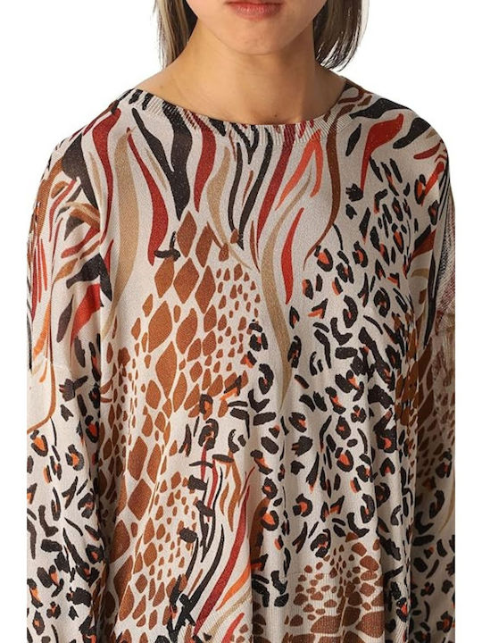 Liu Jo Maglia Chiusa Bluza de Damă Mânecă lungă Animal Print Bej