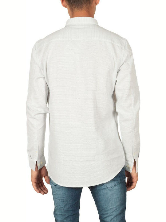 Minimum Men's Shirt Long Sleeve Cotton Polka Dot White