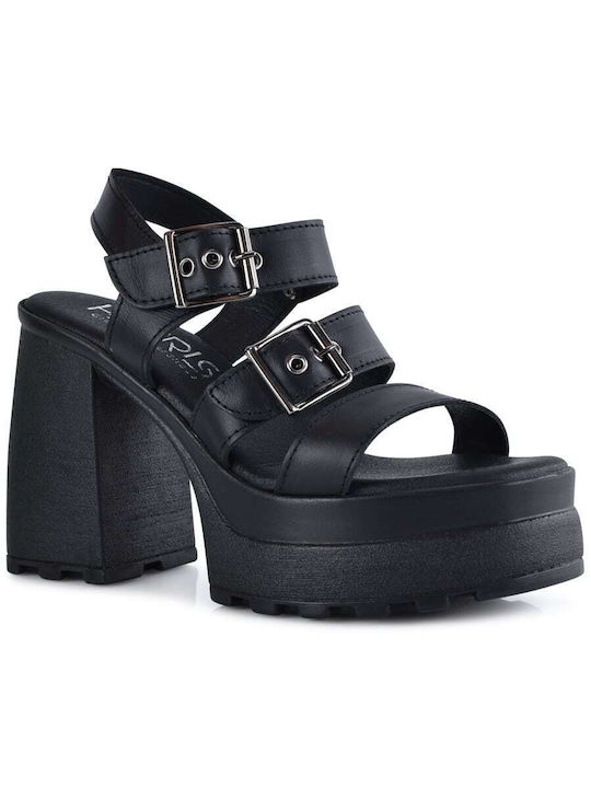 Harris Leather Women's Sandals Black with High Heel