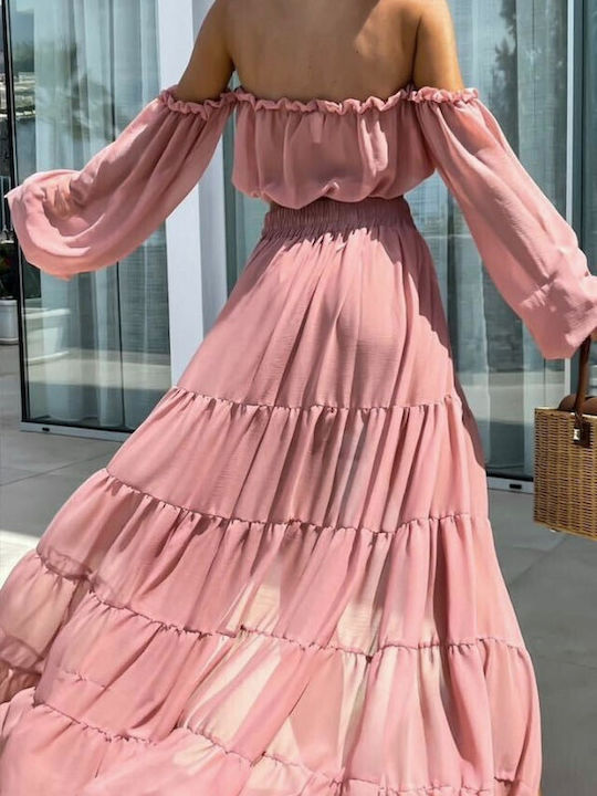 Woman's Fashion Maxi Kleid mit Rüschen Rosa