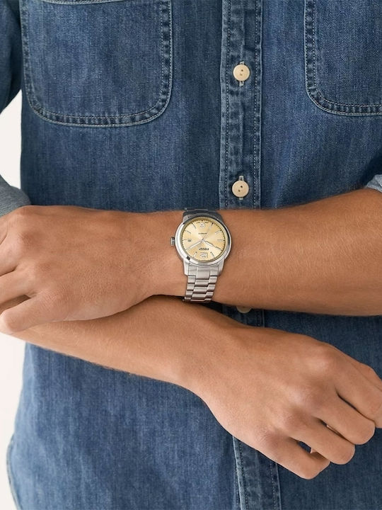 Fossil Men's Watch 43mm Automatic with Silver Metal Bracelet