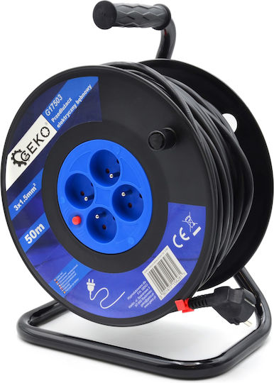 Geko Extension Reel Cord 3 x 1.5mm²/50m Black