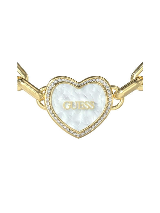 Guess Damen Armband mit Design Herz aus Stahl Vergoldet mit Perlen