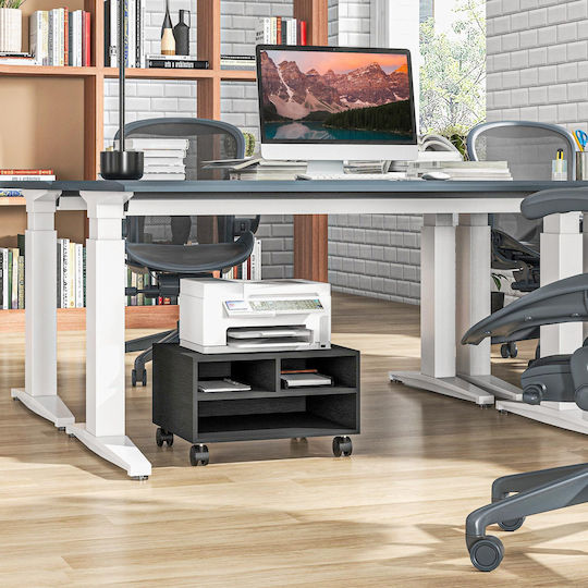 Homcom Printer Stand with 2 Wooden Shelves and Wheels for Office Study 47x40x22.5cm Black