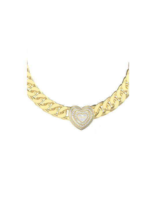 Guess Necklace with design Heart from Gold Plated Steel with Pearls