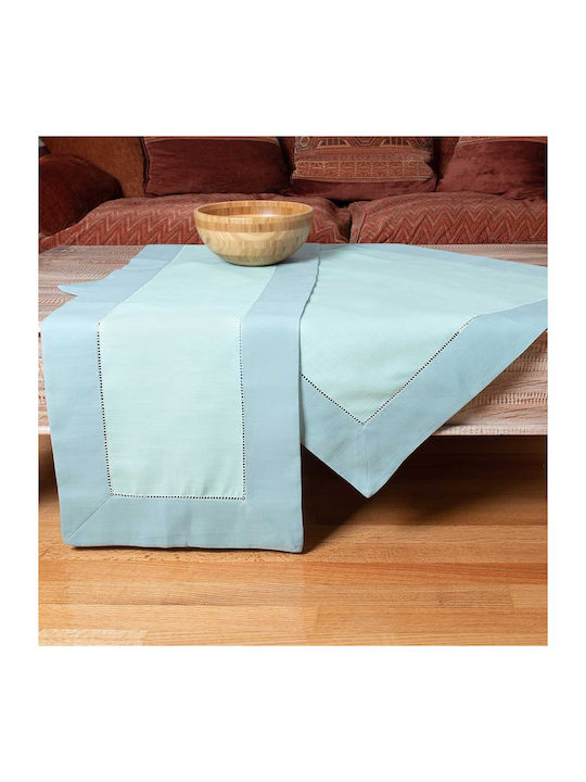 Silk Fashion Tablecloth Cotton with Embroidery Set Bg17 Ciel-turquoise 140x140cm