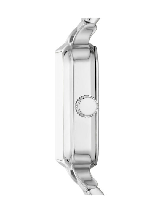 Fossil Courier Three Γυναικείο Ρολόι 28mm Μπαταρίας με Ασημί Μεταλλικό Μπρασελέ