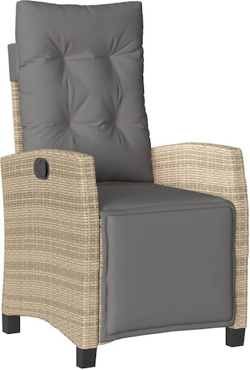 Fotoliu de Exterior Rattan Mixed Beige cu pernă 2buc 57x66x93cm.