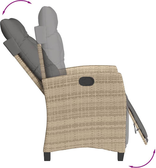 Fotoliu de Exterior Rattan Mixed Beige cu pernă 2buc 57x66x93cm.