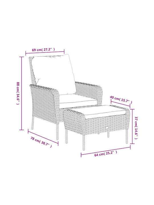 Outdoor-Sessel Rattan Coffee mit Kissen 69x78x88εκ.