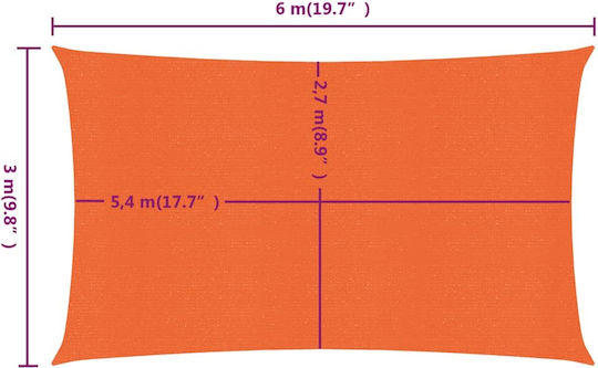 vidaXL Rectangular Umbrela Sail Portocaliu 3x6m