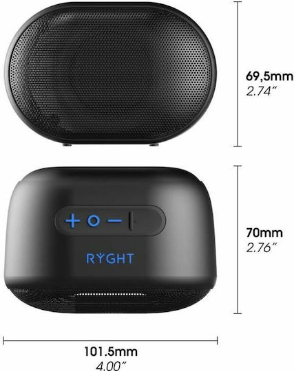 Ryght Toogo S Ηχείο Bluetooth με Διάρκεια Μπαταρίας έως 15 ώρες Μαύρο