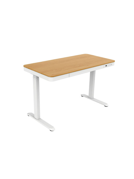 Birou Electric E-desk Din Lemn De Fag Alb Cu Picioare Metalice Și Înălțime Reglabilă 120x60x72cm