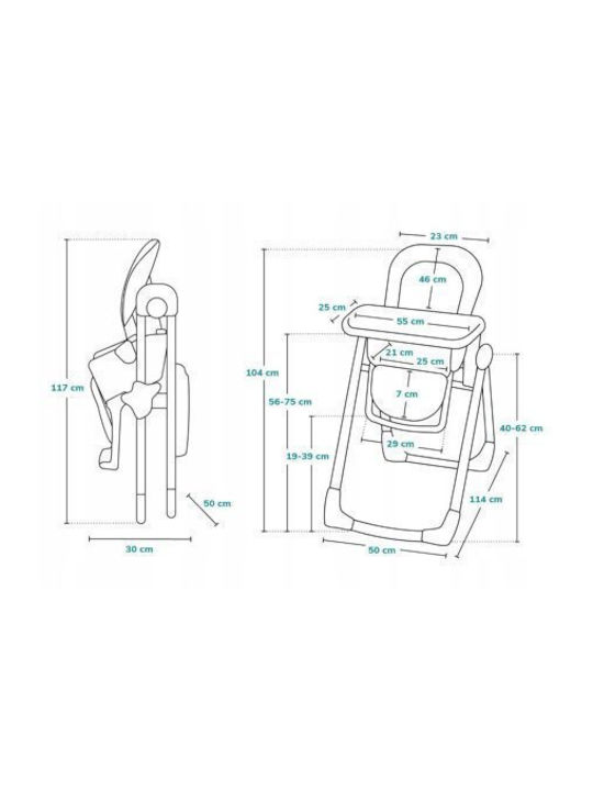 Lionelo Linn Plus Foldable Baby Highchair with Adjustable Height Dark Gray