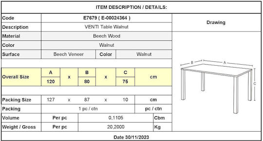 Venti Κουζίνας Καρυδί 120x80x75εκ. Venti Κουζίνας Καρυδί 120x80x75εκ.