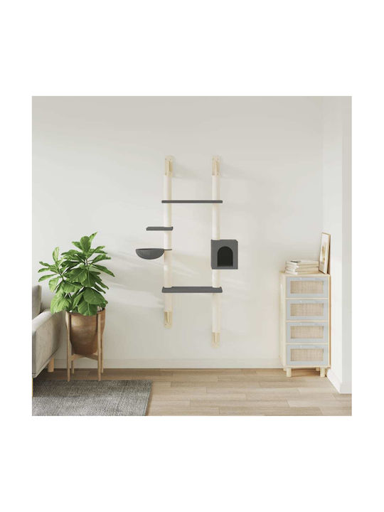 vidaXL Scratching Post Cat Trees Gray Wall Mounted 4 levels 79.5x35x180cm