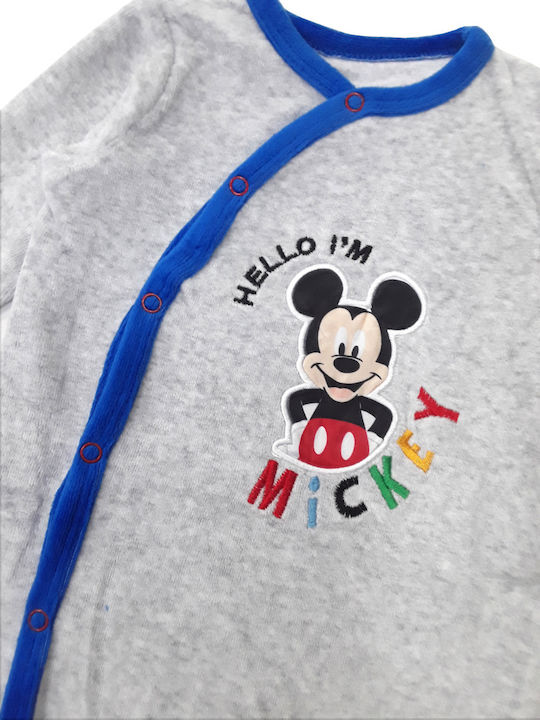 Disney Mickey Βρεφικό Φορμάκι Βελουτέ Grey