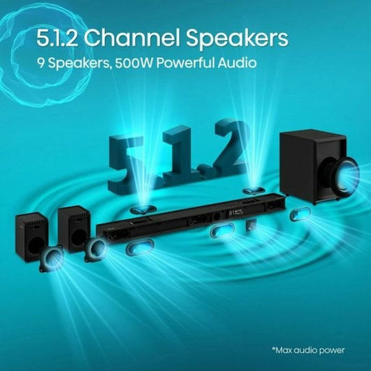 Hisense Soundbar 5.1.2 Bluetooth και HDMI 500W με Ασύρματο Subwoofer και Τηλεχειριστήριο Μαύρο AX5125H