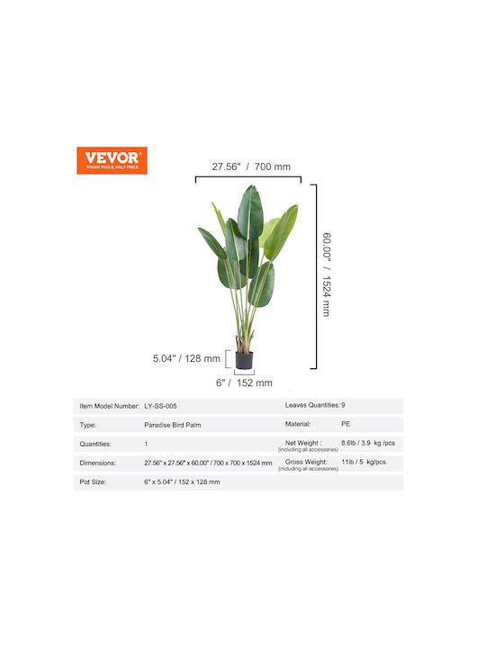 Arbore Artificial de Exterior Pasărea Paradisului Green 150cm Vevor