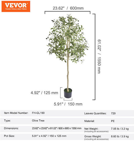 Artificial Outdoor Tree Olive Green 155cm Vevor