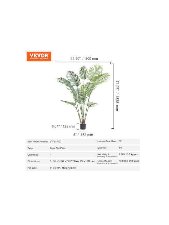 Künstlicher Baum für den Außenbereich Palme Grün 182.8cm Vevor