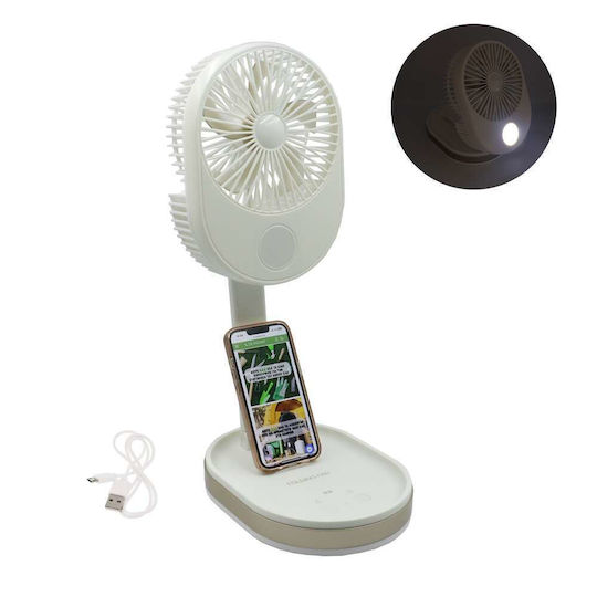 Folding Rechargeable Portable Fan 2 Speeds Led Lighting Folding Fan White Gold