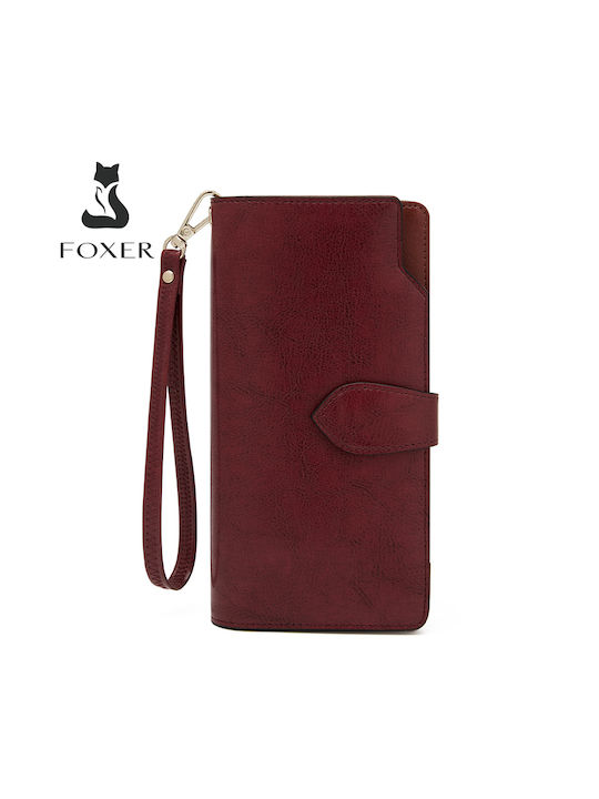 Foxer Large Leather Women's Wallet Cards with RFID Burgundy