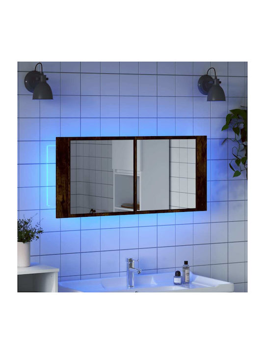 vidaXL Badezimmerspiegel LED mit Regal & Schrank 100x12cm Braun