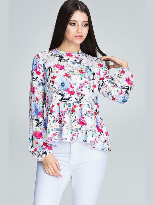 Figl Damen Bluse Langärmelig Blumen Schwarz