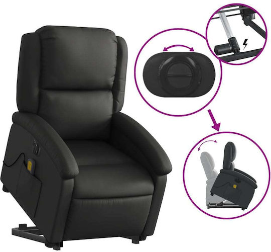 Πολυθρόνα Relax Massage από Γνήσιο Δέρμα Μαύρο 71x86.5x99.5cm
