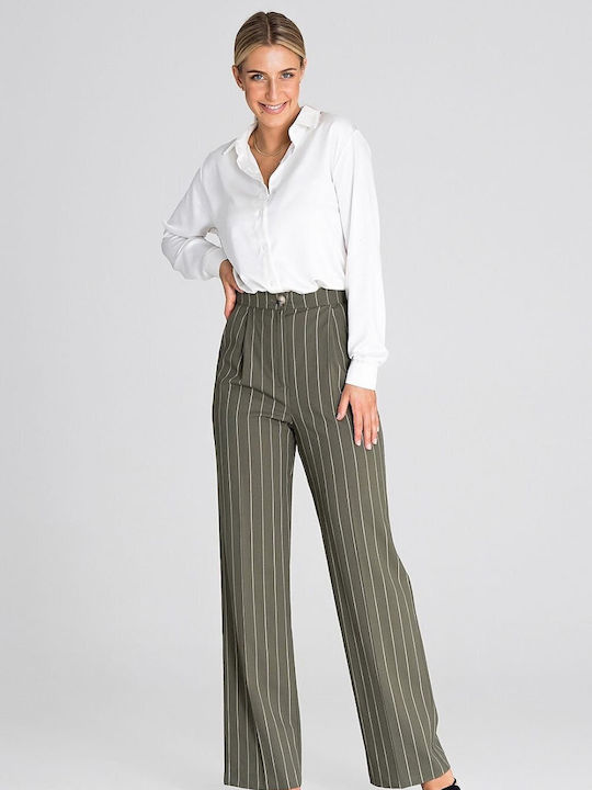 Figl Women's Fabric Trousers in Wide Line Black