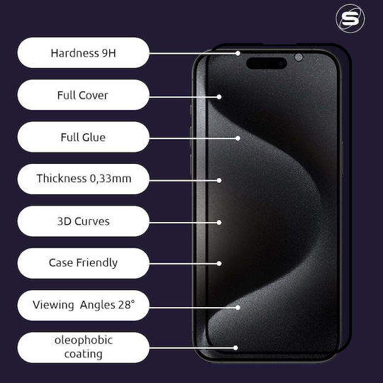 Sonique 3D 0.33mm Full Glue Privacy Full Face Tempered Glass Black (iPhone 14 Pro Max)
