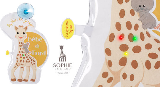 Sophie La Girafe Baby on Board Sign with Suction Cup Bebe a Bord Yellow