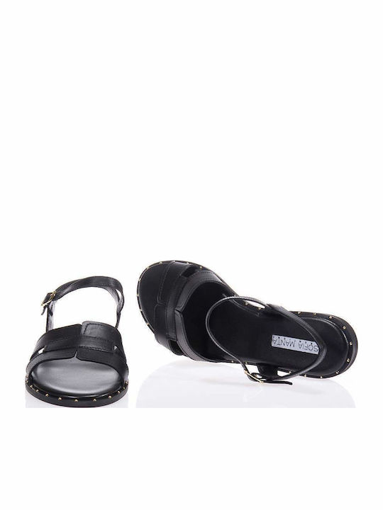 Leather Women's Flat Sandals in Black Color