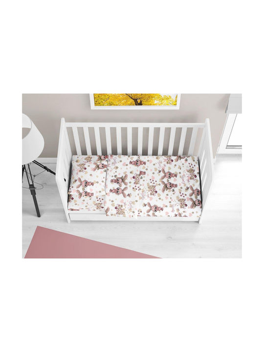 Dimcol Baby Sheet Crib Cotton Fitted White-Coral 70x140cm