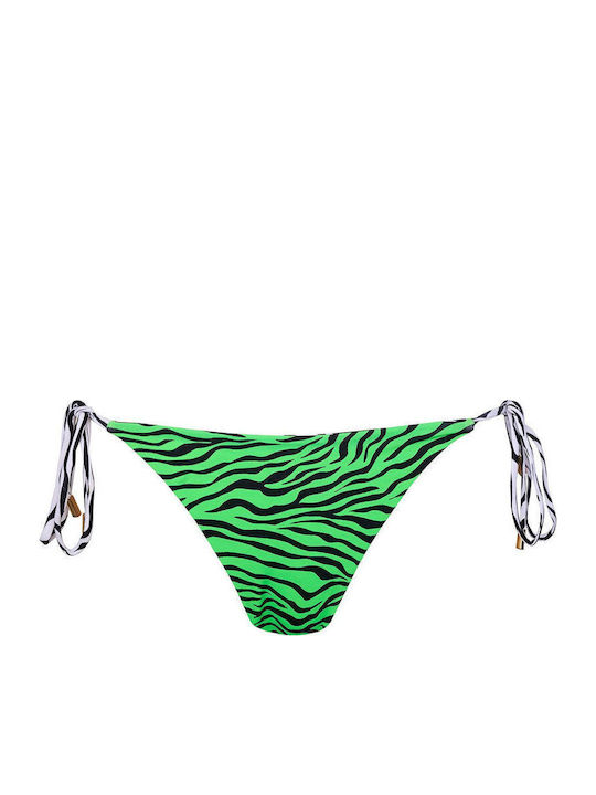 Bikini Slip με Κορδονάκια Λευκό/Πράσινο