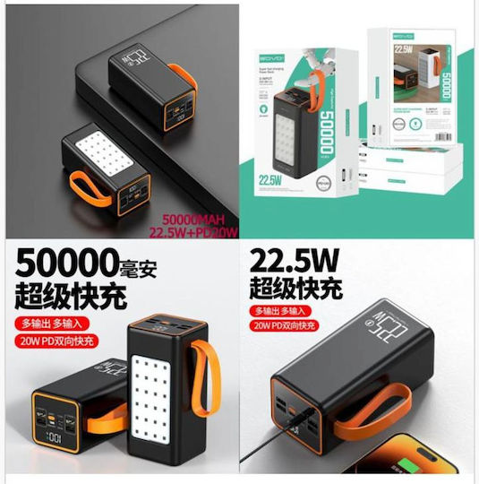 Sovo PD120 Power Bank 50000mAh 22.5W με 4 Θύρες USB-A και Θύρα USB-C Μαύρο