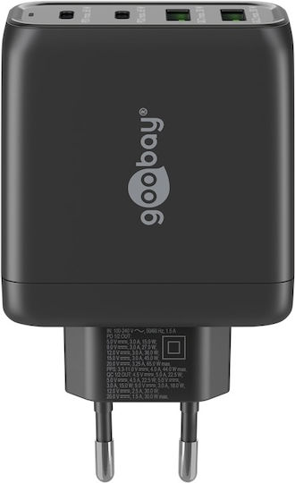 Goobay Φορτιστής Χωρίς Καλώδιο με 2 Θύρες USB-A και 2 Θύρες USB-C 68W Μαύρος (64817)