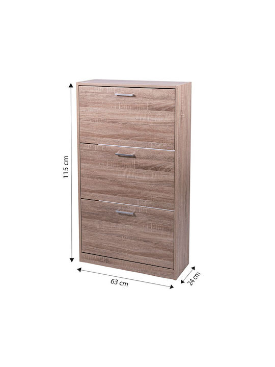 Ξύλινη Παπουτσοθήκη με 3 Ράφια Καφέ Μ63xΠ24xΥ115cm