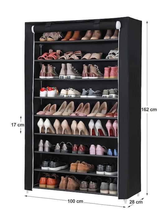 Stoff Schuhschrank mit 9 Regalen Schwarz L100xW28xH162cm